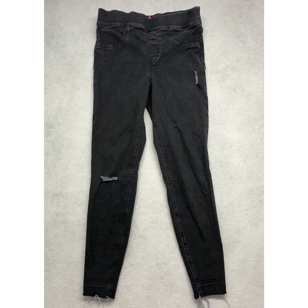 Spanx Pull On Jegging Jeans Size M Womens Mid Rise Dark Wash‎ Black Denim